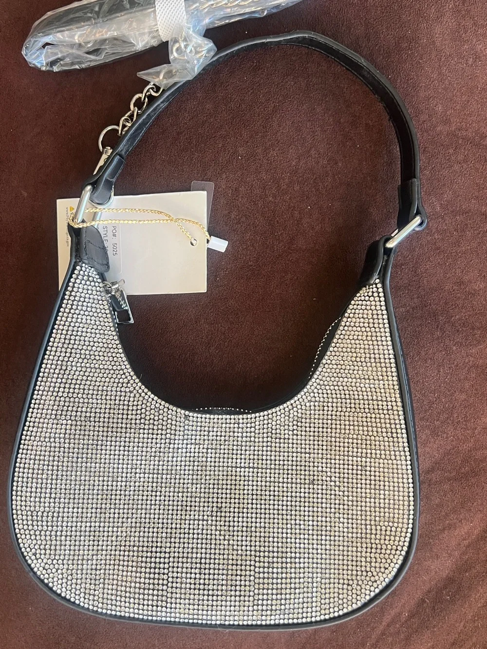 Black Crystal-Embellished Shoulder Rhinestone Crescent Shoulder Bag – Sparkly